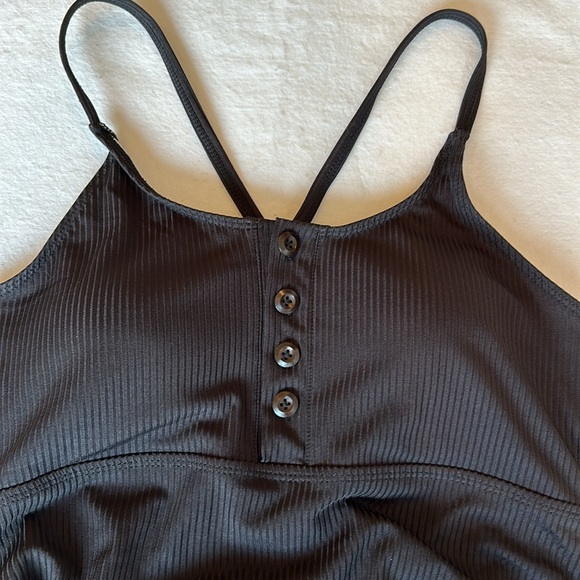 NWOT Black Ribbed One Piece Swimsuit - Picture 2 of 8